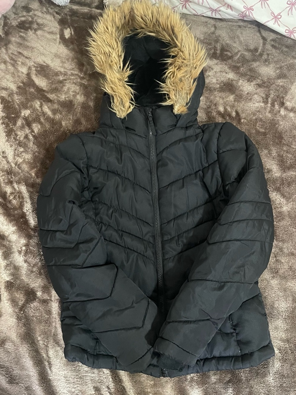 SO Black Quilted Jacket with Faux Fur Lining